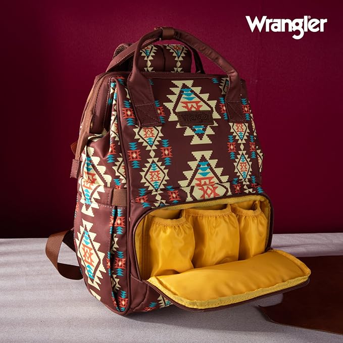 Montana West Wrangler Diaper Bag Backpack Aztec Travel Backpack Purses Western Multi-Function Baby Bags for Mom with Waterproof Insulated Pockets