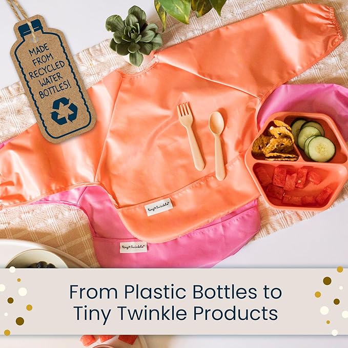 Tiny Twinkle Long Sleeve Bib for Babies & Toddlers | 2-Pack Waterproof Smock Bib for Eating | Machine Washable & Mess-Proof Feeding Essentials | Newborn Shower Gift (Sweet Treat,6–24M)