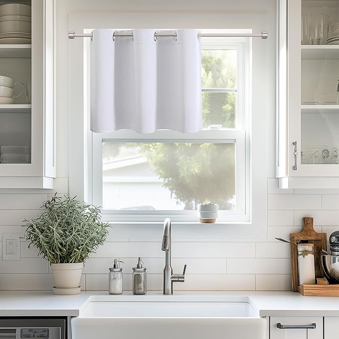 ChrisDowa Blackout Curtains 36 Inches Long for Living Room, Grommet Thermal Insulated Room Darkening Curtains for Bedroom (1 Panel Set, Greyish White, 52W x 36L)