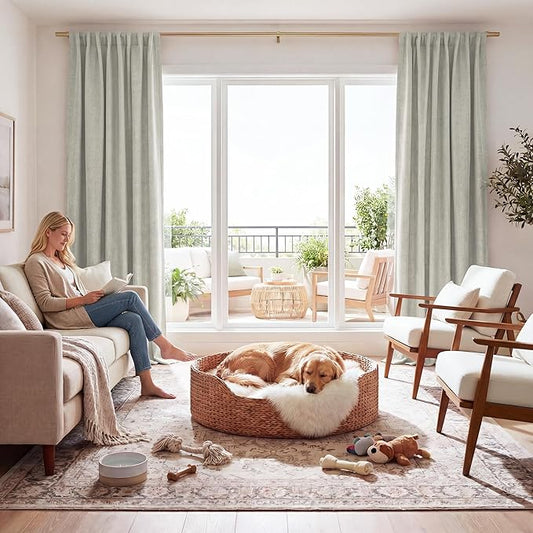 RYB HOME Cream Linen 100% Blackout Curtains for Bedroom 52 Width 120 Long, Thich Elegant Extra Long Drapes for Modern/Vintage/Farmhouse Home Decor, Thermal Insulated Window Treatment, 2 Panels