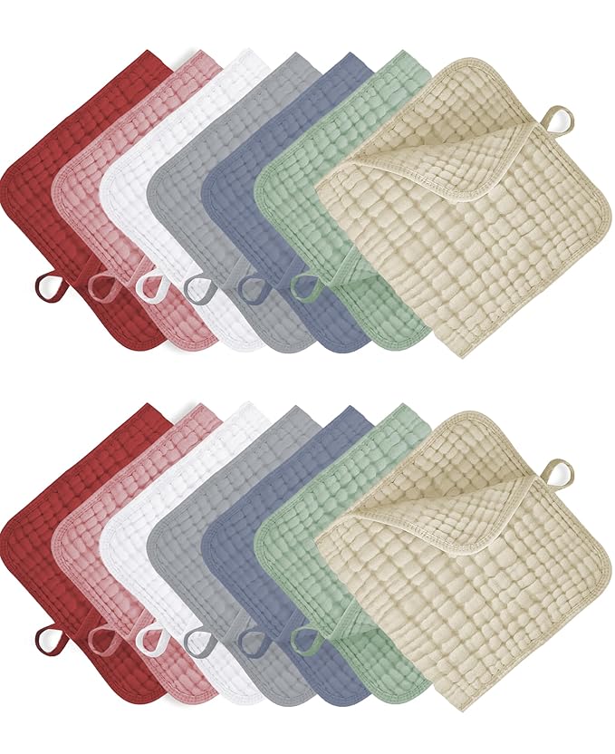 TRYISDICDVC 14Pack Muslin Baby Burp Cloths 100% Cotton 20"X10" Soft Absorbent Quick Drying Newborn Drool Baby Face Washcloths