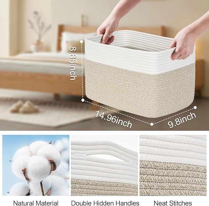 Woven Storage Baskets, Baskets for Organizing, 3 Pack Woven Basket for Storage, Storage Baskets for Shelf, Towel, Toy, Book, Closet, Baby 15"×10"×9"