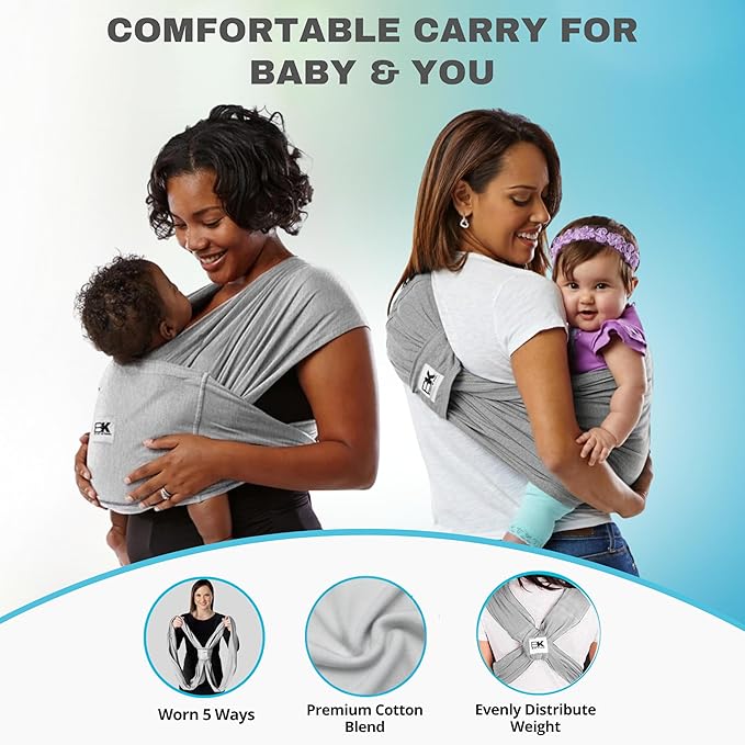 Original Baby K'tan Baby Carrier: #1 Easy Pre-Wrapped, Soft, Slip-On, No Rings, No Buckles | 5 in 1 Baby Sling for Hands-Free Comfort | Heather Grey | Large