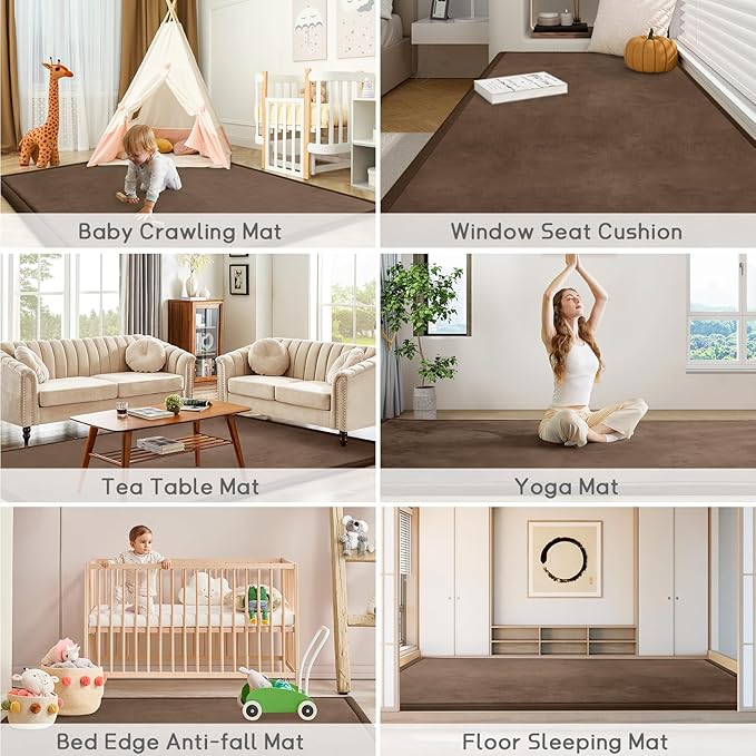 Baby Play Mat for Floor Tummy Time Mat Nursery Muscle Area Rug Playroom Rug Tatami 59"*59" Memory Foam 1.3" Thick Crawling For Babies,Toddlers, Infants, Kids,Floor,Coffee