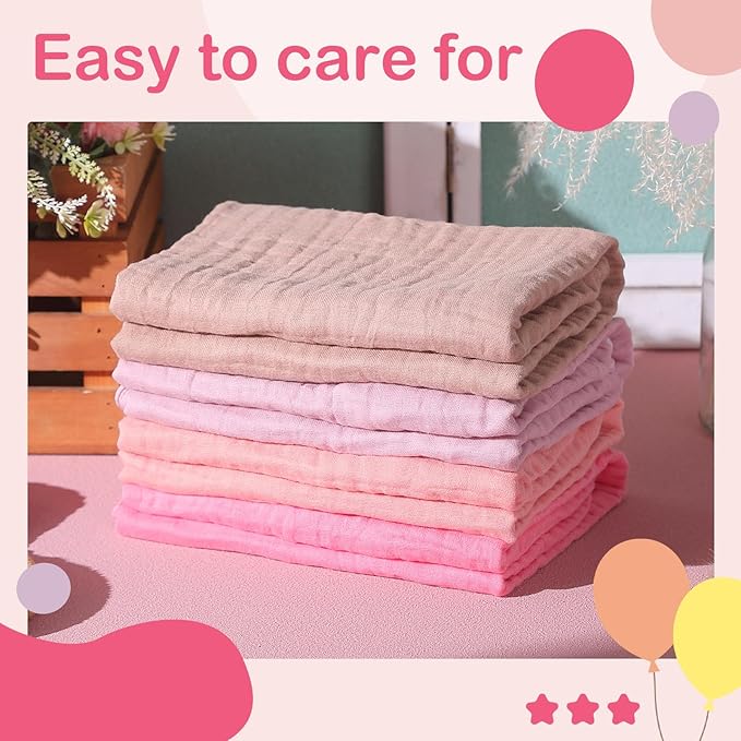 Peryiter 4 Pcs Muslin Hooded Baby Towels 32x32inch Cotton Newborn Bath Essentials Muslin Infant Blankets Absorbent Registry Baby Shower Present for Babies Girl Boy Kids (Pink Series)