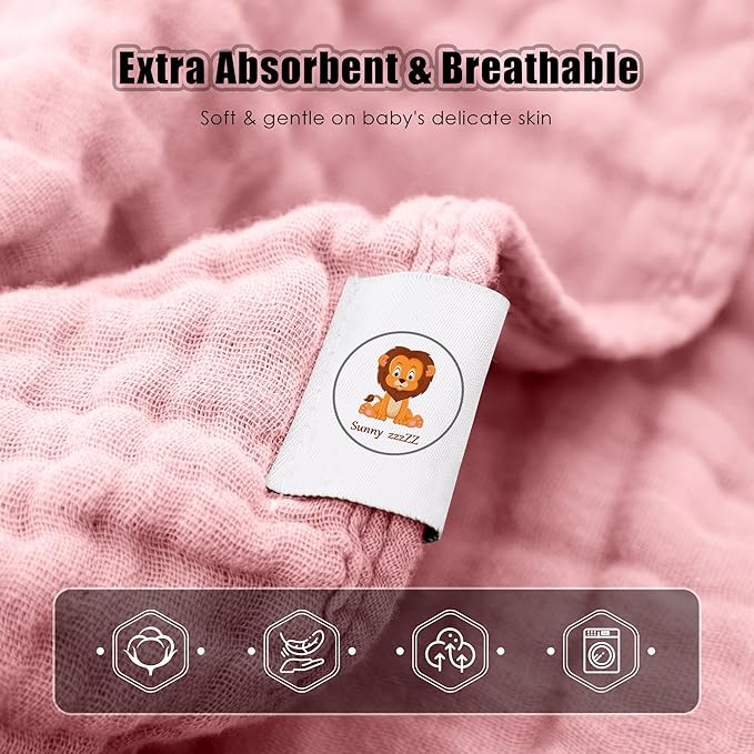 Sunny zzzZZ Muslin Hooded Baby Bath Towels - 3 Pack 100% Cotton Soft Low-Saturation Pastel Towels Including Classic White for Newborns, Infants, Toddlers - 32x32 Inch - Light Sakura and White