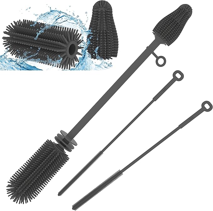 WQSS AOEIU Silicone Baby Bottle and Straw Cleaner Set, Dish Brush, Versatile Deep Cleaning Long Water Bottle Brushes, Heat Resistant Sturdy Kitchen Brush, Hangable Cup Cleaner