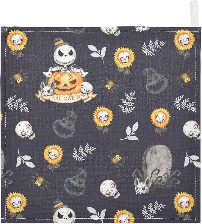 vvfelixl Halloween Skulls Horror Monsters Baby Burp Cloths Baby Muslin Washcloths for Boys Girls Cotton Baby Face Towel for Newborn Infants Soft and Absorbent 11.8 X 11.8 in, 5 Pack Black