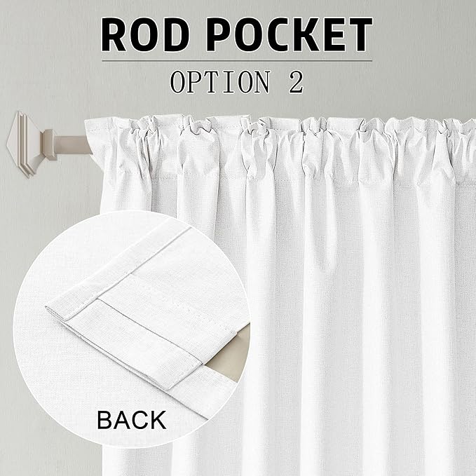96 Inch Curtains 2 Panel Set Farmhouse Blackout Heat Reducing Sun Block Out Curtains for Bedroom Dorm UV Blocking Noise Canceling Burlap Linen Look Drapes Rod Pocket Back Tab,50 X 96 Pure White