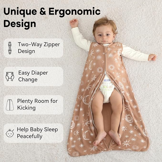 Unnivoll Baby Sleep Sack 0-6 Months 3 Pack 100% Cotton Lightweight 0.5 TOG Wearable Blanket Baby Sleep Bag with 2-Way Zipper for Newborn Infant Toddler Beige