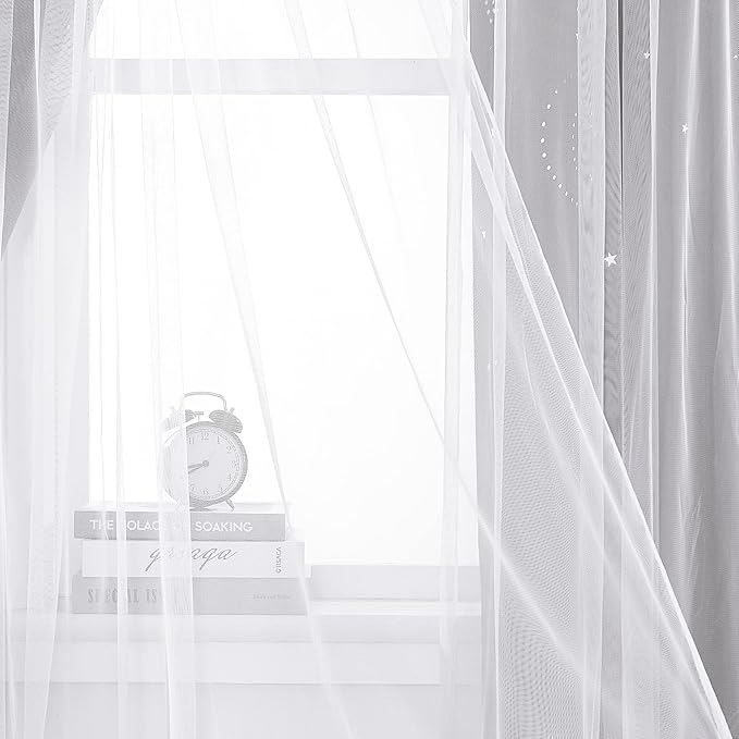 NICETOWN Blackout Curtains 95 inch Long for Living Room Bedroom, Grommet Thermal Insulated Star Moon Hollow-Out Curtain for Kids Baby Room, 52" Wide per Panel, 2 Panels, Grey