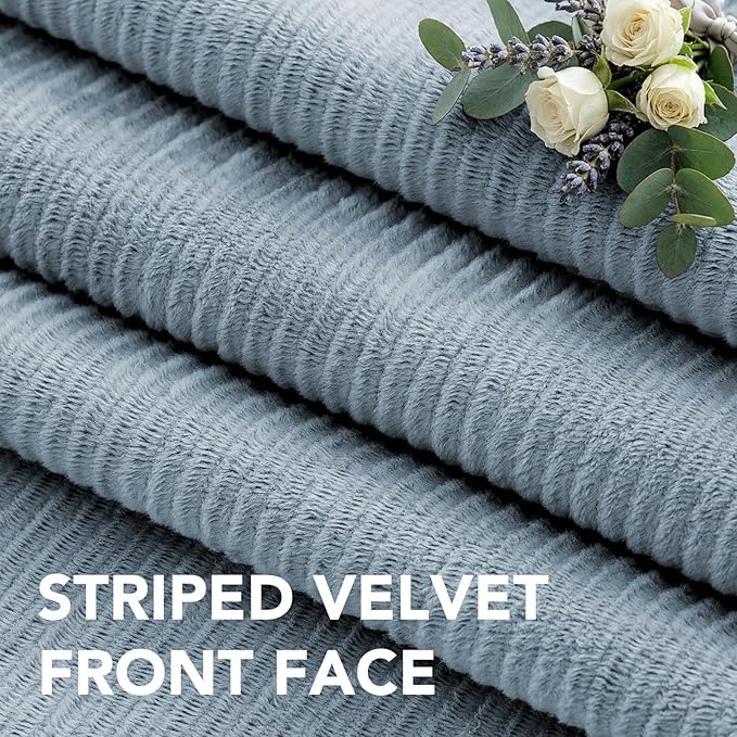 H.VERSAILTEX Velvet 100% Blackout Curtains for Living Room Full Light Blocking Curtains Thermal Insulated Room Window Drapes Soft Luxury Curtains Grommet Top 2 Panels (55" W x 63" L, Stone Blue)