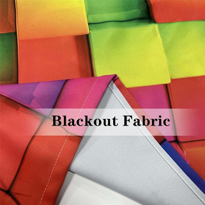Colored Contour Curtains W29.5 x L65 Inch Grommet Thermal Insulated Blackout Window Drapes Abstract Rainbow Colorful Block Brick Print Pattern for Kids Boys Girls Nursery Baby Bedroom 2 Panels