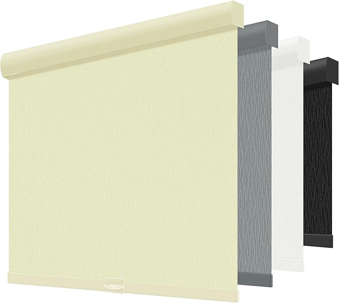 ChrisDowa Cordless Blackout Roller Shades for Windows, Striped Free-Stop Window Blinds with Privacy, Thermal Insulated Window Shades for Home, Office and Door. Beige, 44" W x 72" H