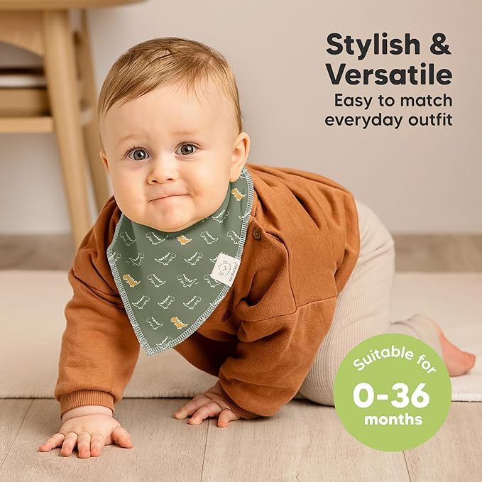 KeaBabies 8-Pack Organic Baby Bandana Bibs for Boys, Girls - Super Absorbent Triangle Baby Bibs for Drooling and Teething Infant, 100% Cotton Extra Soft for Newborn, Infant 0-36 Months (Mesozoic)