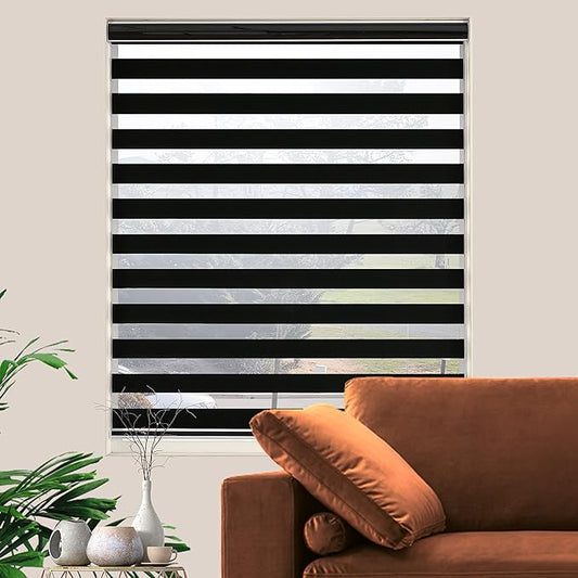 Blackout Zebra Blinds, Dual Layer Free-Stop, Room Darkening Zebra Shades, Blinds for Indoor Windows, Light Filtering Privacy Sheer Shade for Home(41" W X 72" H, Black)