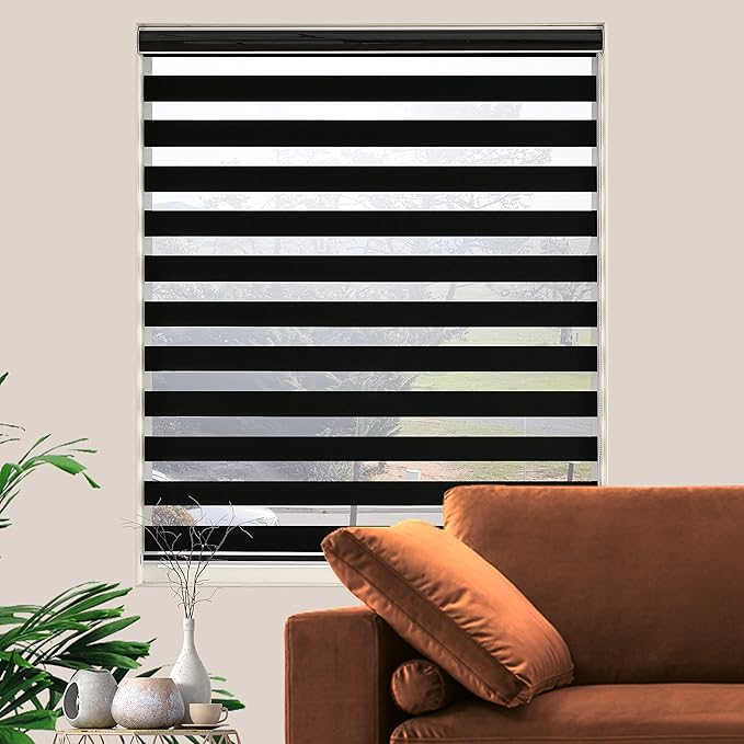 Blackout Zebra Blinds, Dual Layer Free-Stop, Room Darkening Zebra Shades, Blinds for Indoor Windows, Light Filtering Privacy Sheer Shade for Home(54" W X 72" H, Black)