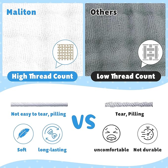 Maliton Muslin Burp Cloths for Baby 6 Pack Large 20''x10'' 100% Cotton Burp Cloths Absorbent and Soft 6 Layers Muslin Baby Stuff for Newborn Unisex(White, Pack of 6)