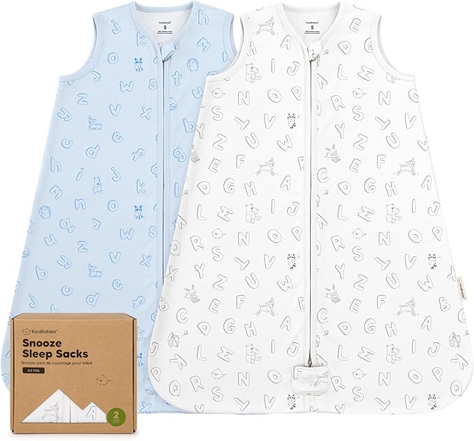 2-Pack Baby Sleep Sacks, Zipper Wearable Blanket - 0.5TOG Organic Cotton, Lightweight, Soft Cozy Infant Sleeping Sack 3-6 months,Easy to Wear Small Newborn Transition Swaddles Sleepsacks(ABC Land Sky)