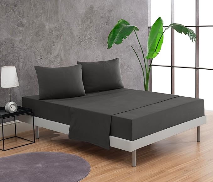 100% Cotton Bed Sheet Set with Deep Pocket - T-Shirt Fabric Jersey Knit - Extra Soft - Easy Fit - 4 Piece Set with Pillowcases - All Season - Comfy – 4 pcs (Anthracite, Full)