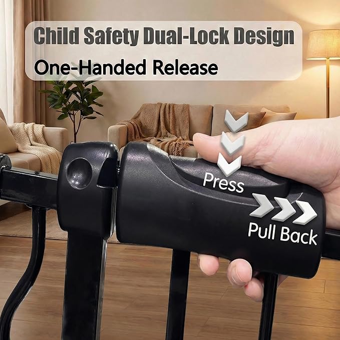 Extra Wide Baby Gate 62-67 Inch, Pressure Mounted Safety Child & Pet Gate - Black Metal - Large Walk Through - Long - for House Doorways & Stairs, 30 Inch Tall