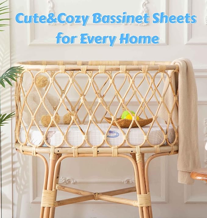 SDY Jersey Bassinet Sheets for Baby Girls,32 "x 16 "x 4", Pink Kawaii Bear Standard Oval/Retangle Bassinet Mattress Sheets for Toddler,Super Soft Breathable