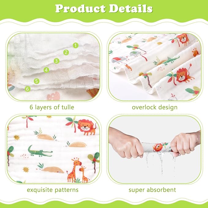 decalsweet Baby Burp Cloths Muslin Washcloths 6 Pack Muslin Burp Cloths 100% Cotton Large 20''x12'' Soft 6 Layers Baby Burp Rags for Boys Girls Baby Essentials for Newborn Gift Machine Washable