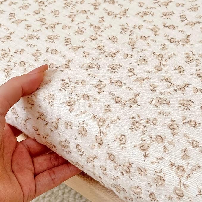 BuLuTu Muslin Pack N Play Mattress Sheets 38"x26", 2 Pack Mini Crib Fitted Sheets for Girls Boys, 100% Cotton Soft Breathable Baby Mattress Sheet 360° Mattress Wrapping, Camellia & Azalea