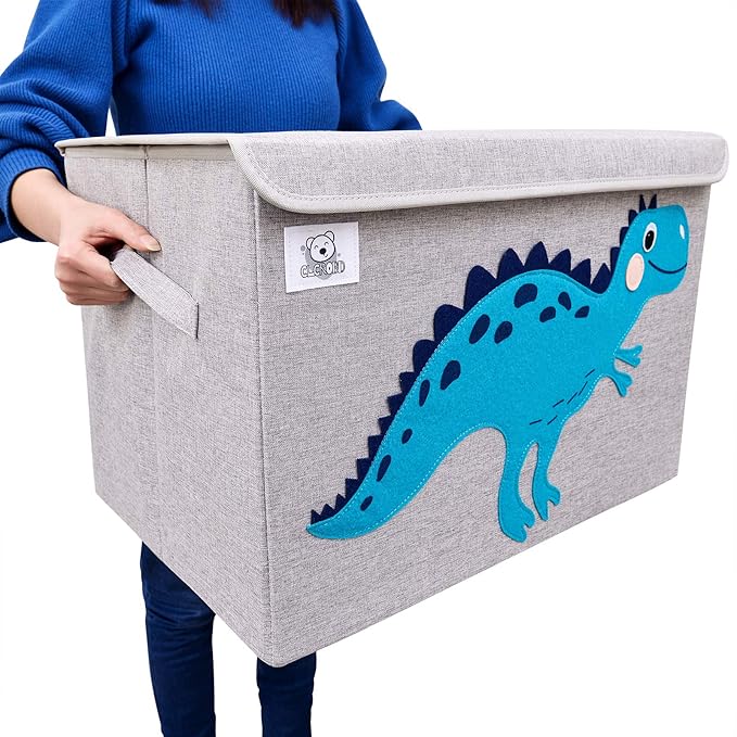 CLCROBD Foldable Large Kids Toy Chest with Flip-Top Lid, Collapsible Fabric Animal Toy Storage Organizer/Bin/Box/Basket/Trunk for Toddler, Children and Baby Nursery (Bear)