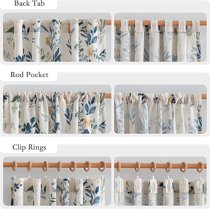 MYSKY HOME Floral Linen Floor to Ceiling Curtains 108 inch Long 2 Panels - Light Filtering Semi Sheer Protect Privacy Patterned French Drapes Back Tab for Living/Dining Room, 50" W, Yellow and Blue