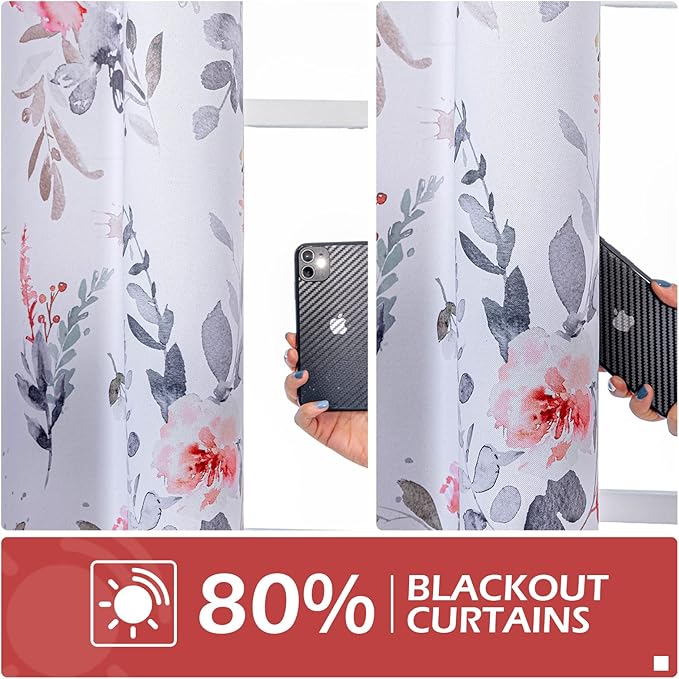 MYSKY HOME Living Room Curtains Thermal Insulated Room Darkening Floral Black Out Curtains 108 Inch Long for Bedroom Dining Room Light Blocking Grommet Rustic Curtains Drapes, 2 Panels, Red