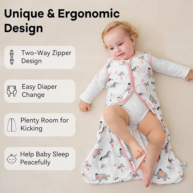 Unnivoll Baby Sleep Sack 18-24 Months 3 Pack 100% Cotton Lightweight 0.5 TOG Wearable Blanket Baby Sleep Bag with 2-Way Zipper for Newborn Infant Pink Apricot Gray Zebra