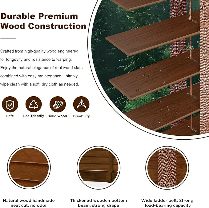 2" Cordless Wood Blinds for Indoor Windows Custom Blackout Blinds Room with Privacy Protection, Cordless Wooden Horizontal Window Shades for Bedroom, Living Room, Office, Kitchen, 23" W x 48" H
