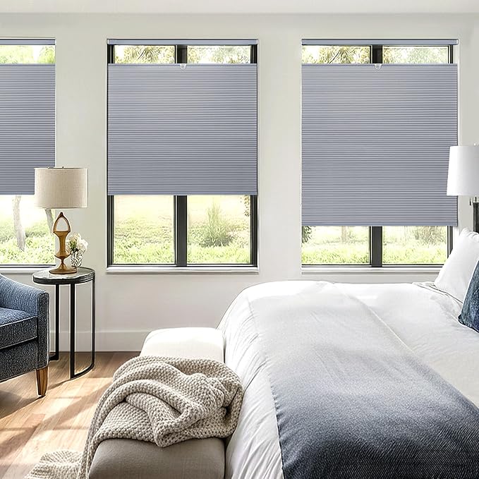Lazblinds Upgraded Top Down Bottom Up (TDBU) Honeycomb Blinds, No Drill No Tools Easy Install Cordless Cellular Shades for Windows 29" W x 64" H, Dark Grey - Blackout
