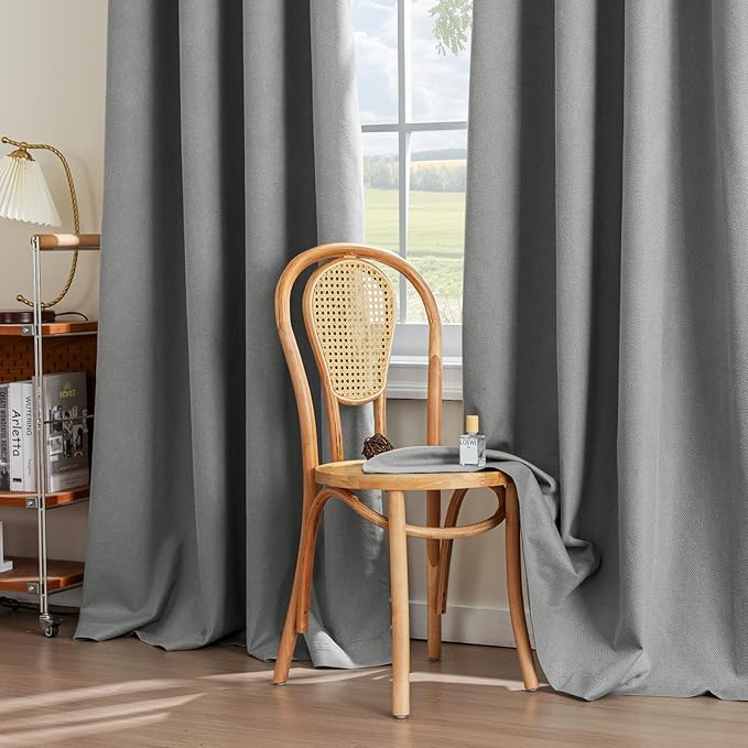 PrinceDeco 100% Blackout Curtains for Bedroom 84 Inches Length 2 Panels Set, Grommet Living Room Drapes, Thermal Insulated Blackout Curtains,Jacquard-Woven,55" W x84 L, Dove