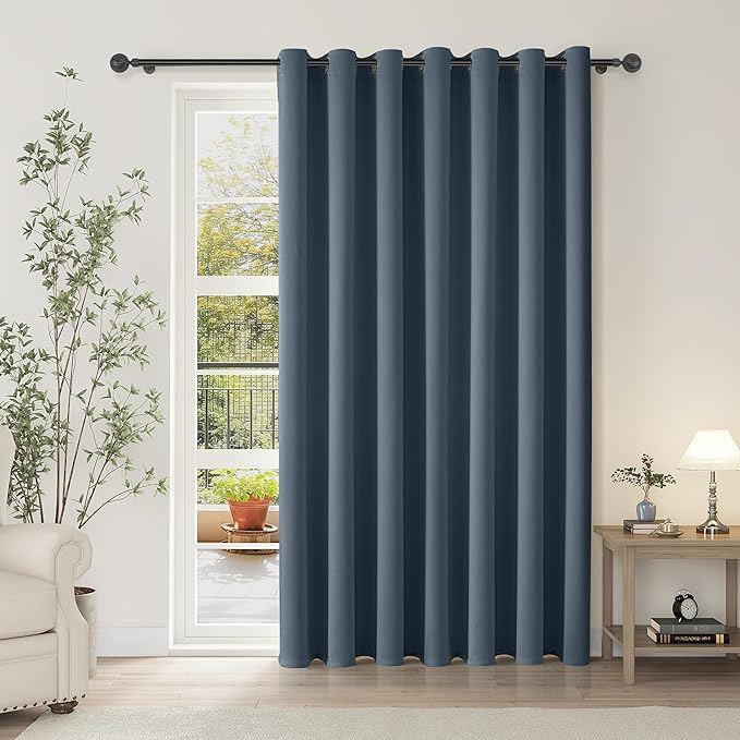 ChrisDowa Room Divider Curtain 96 Inches Long, Wide Blackout Sliding Door Curtain for Bedroom, Room Darkening Privacy Window Curtain for Patio Door (1 Panel Set, Stone Blue, 100 x 96 Inch)