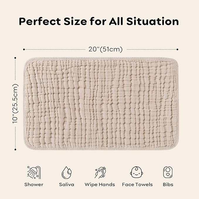 Looxii Muslin Burp Cloths 100% Cotton Muslin Cloths 12 Pack Large 20''x10'' Extra Soft and Absorbent Baby Burping Cloth for Boys and Girls (Apricot)