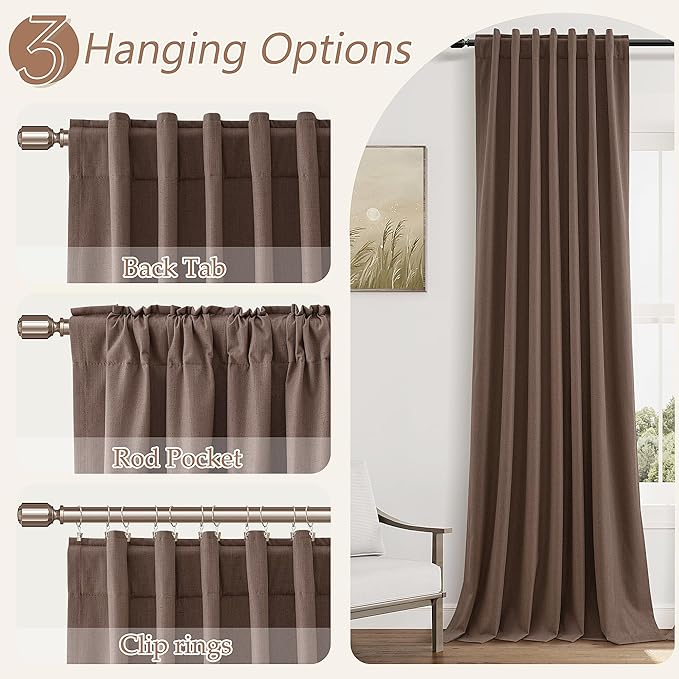 Guken 100% Blackout Curtains 108 Inch Length 2 Panels Set for Living Room Bedroom Back Tab Thermal Insulated Black Out Linen Drapes Room Darkening Cappuccino,52x108