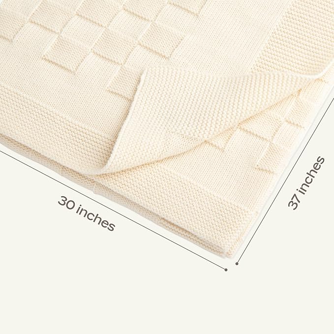 MON CHOU 100% Organic Baby Blanket – Pima Cotton Soft Knit, 30”x37” Breathable Crib & Stroller Throw (Ivory)
