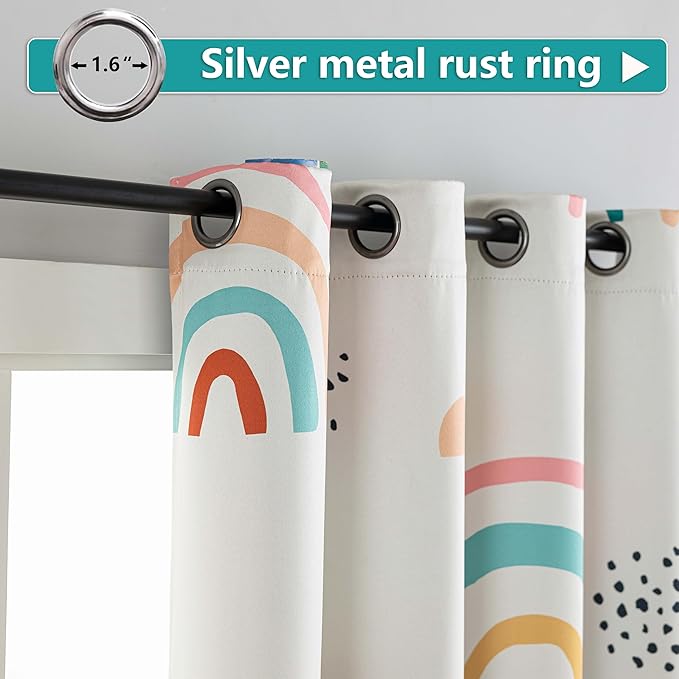 chiinvent Blackout Rainbow Curtains for Kids Cute Rainbow Room Darkening Window Curtains Decorative Cartoon Black Out Curtain for Girls Bedroom Nursery, C1, 42" x 63", 2 Panels (90% Blackout)