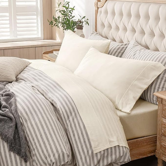 PURE ERA Jersey Knit 3pc Bed Sheet Set 100% T-Shirt Cotton Super Soft Comfy Breathable Fits Mattress Up to 20" Extra Deep Pocket (Solid Creamy White, Twin)