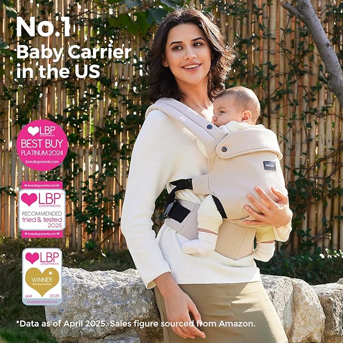 Momcozy Baby Carrier - Ergonomic, Cozy and Lightweight Carrier for 7-45lbs, Effortless to Put On, Ideal for Hands-Free Parenting, Enhanced Lumbar Support, Purehug for Infant to Toddler, Khaki