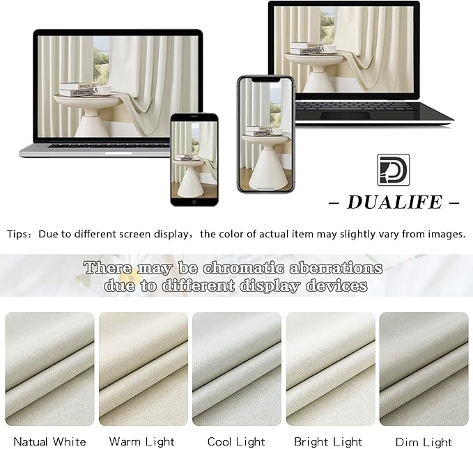 DUALIFE Greyish Beige Blackout Curtains 84 Inches Long for Bedroom Back Tab Rod Pocket Burlap Curtains Blackout Rustic Farmhouse Full Light Blocking Thermal Insulated Curtains 2 Panels 50x84 Inches
