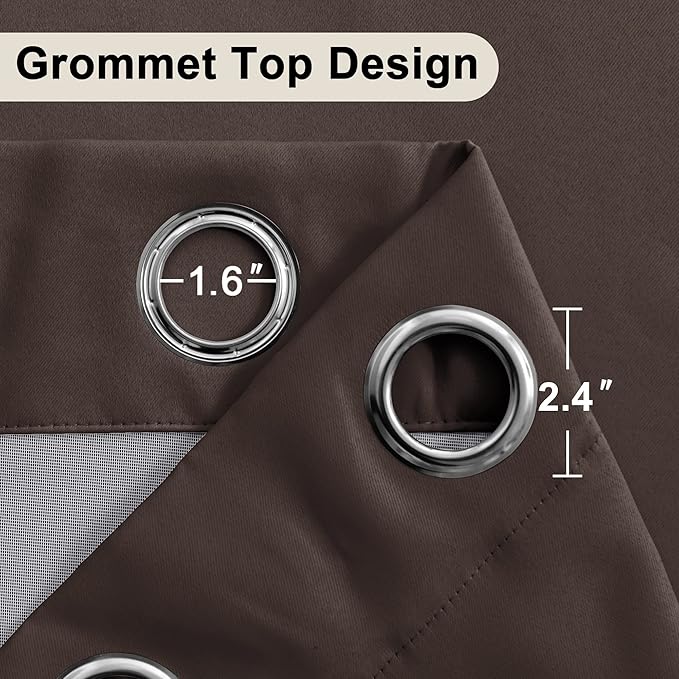 XWZO 100% Blackout Window Curtains - Thermal Insulated & Completely Room Darkening with Black Liner Window Treatment for Narrow Window, Tiebacks Included, Brown, W38 x L45, Set of 2 Panels