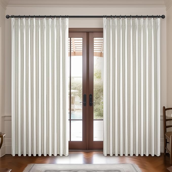 Curtains 60 Inch Length Extra Wide Pinch Pleated Black Out 84 Inch Long for Living Room/Sliding Door, Farmhouse Linen Thick Boho Bedroom Heavy Insulated Large Window Drapes(60"Wx84"L 2Panels,Birch)