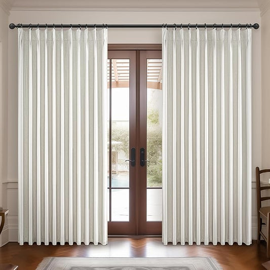 Curtains 60 Inch Length Extra Wide Pinch Pleated Black Out 84 Inch Long for Living Room/Sliding Door, Farmhouse Linen Thick Boho Bedroom Heavy Insulated Large Window Drapes(60"Wx84"L 2Panels,Birch)