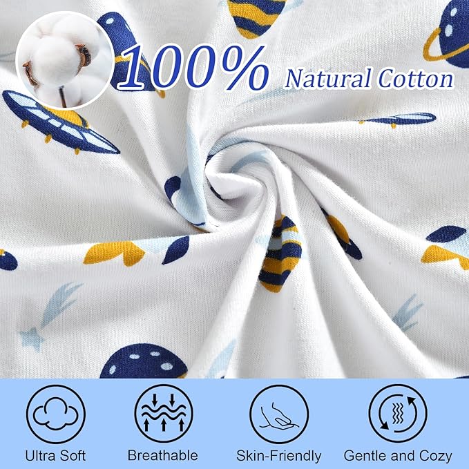 david's kids 100% Cotton 3 Pack Baby Swaddle Wrap for 0-3 Months, Soft Breathable Swaddle Blanket for Newborn Infant, Adjustable Baby Wrap Sleep Sacks for Boys Girls, Newborn Essentials, Space
