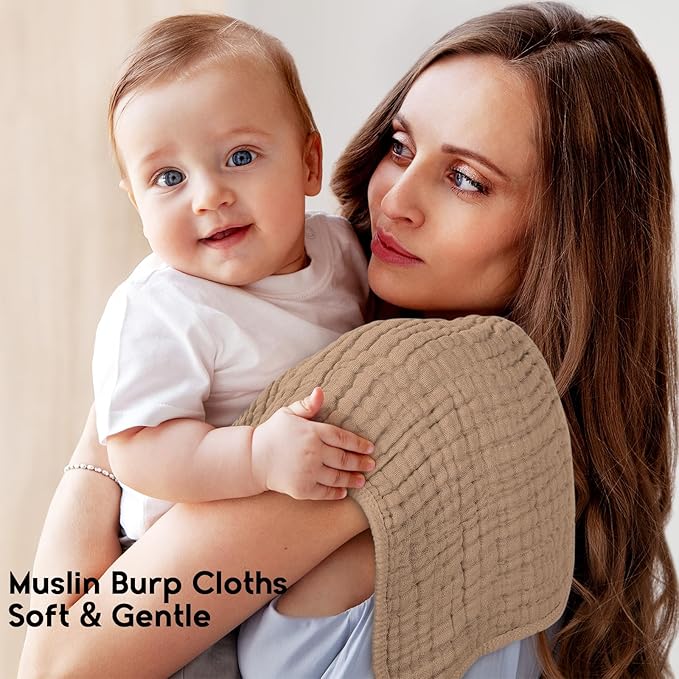 Unnivoll Muslin Burp Cloths for Baby 100% Cotton Burping Cloths for Boys Girls Large 20''X10'' Extra Soft and Absorbent 12 Pack - Gradient Coffee