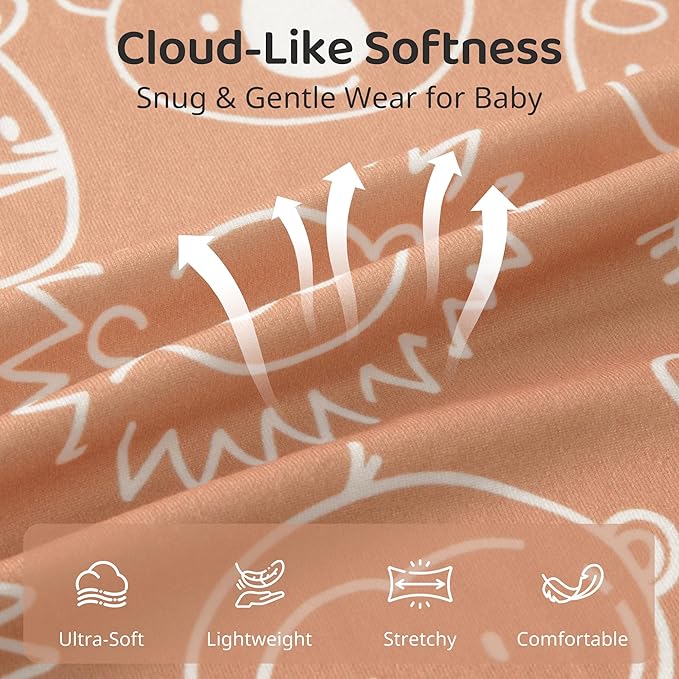 FIEMOL Baby Sleep Sack 0-6 Months, 0.5 TOG Wearable Blanket for Baby Boy and Girl, 2-Way Zipper Newborn and Infant Sleeping Bag 2 Pack, Lightweight Sleep Sacks Orange Animal（Small）