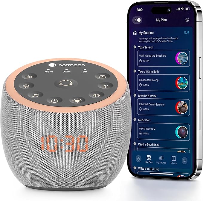 Hotmoon Sound Machine 388 Soothing Sounds White Noise Machine for Babies & Adults, Smart Night Light, Sleeping Timer App Control, Brown Noise Pink Noise Block Out Office Yoga, Plug-in